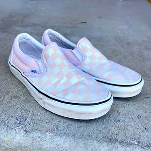 Vans peach checker board slip ons